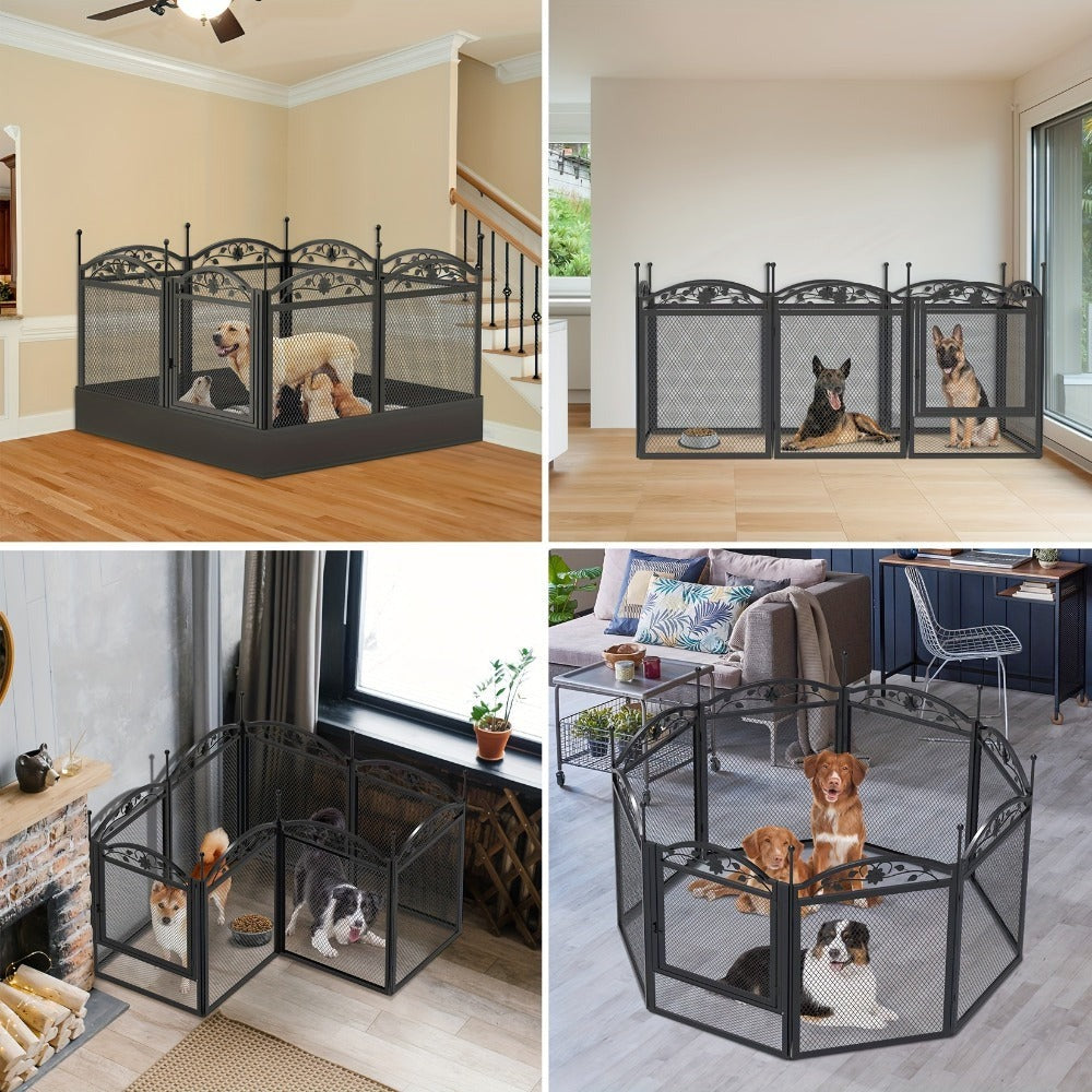 Parque de juegos resistente para perros de 8 paneles: Valla de metal para cachorros y perros, apta para uso en interiores y exteriores, recinto de ejercicio plegable para mascotas con almohadilla, ideal para partos y entrenamiento, incluye puerta, adecuad