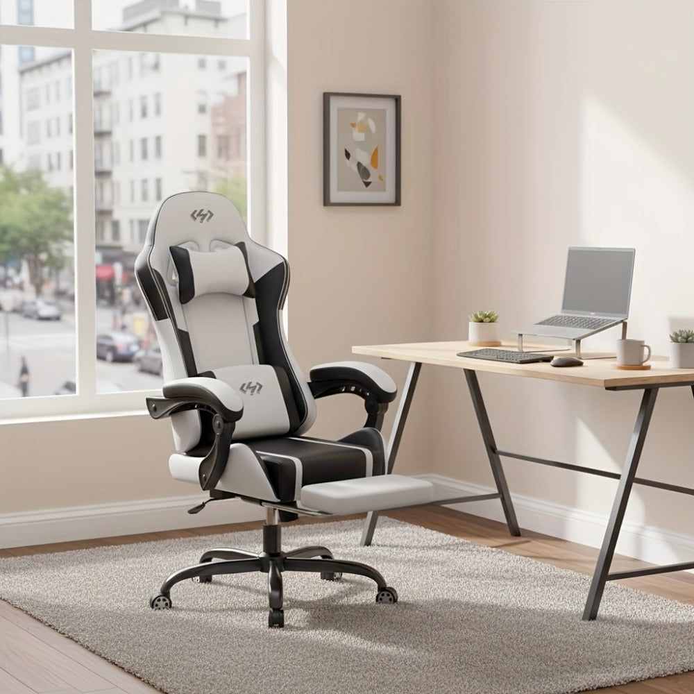 Silla Gaming con Cojín de Resortes de Bolsillo, Silla de Computadora Ajustable en Altura, Silla Ergonómica para Adultos con Soporte Lumbar de Masaje, Silla con Función Giratoria, para Gaming u Oficina