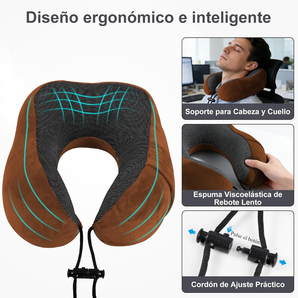 Una Almohada Cervical Ergonómica en Forma de U con Bolsa de Almacenamiento, Espuma de Memoria con Tecnología de Rebote Lento, Funda Lavable a Máquina, Ligera y Portátil para Avión, Oficina y Hogar, Apoya Cuello y Cabeza, Ideal para Siestas, Lectura y Ver