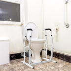 Soporte de baño móvil, ayuda de pie, ajustable en altura, con cesta de almacenamiento, barra de sujeción de baño, blanco