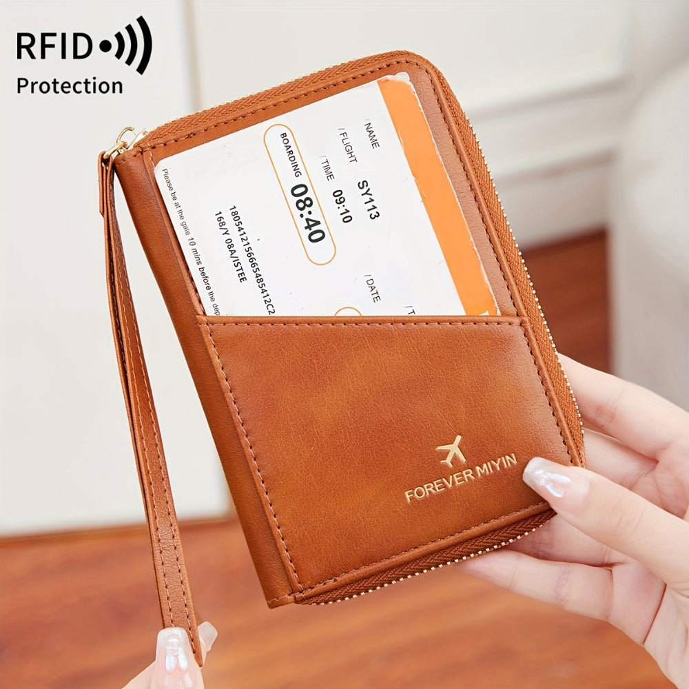 Portapassaporte RFID con cremallera y correa de muñeca, bolsa de almacenamiento multifuncional portátil para viajes, pasaporte y documentos, tarjetero