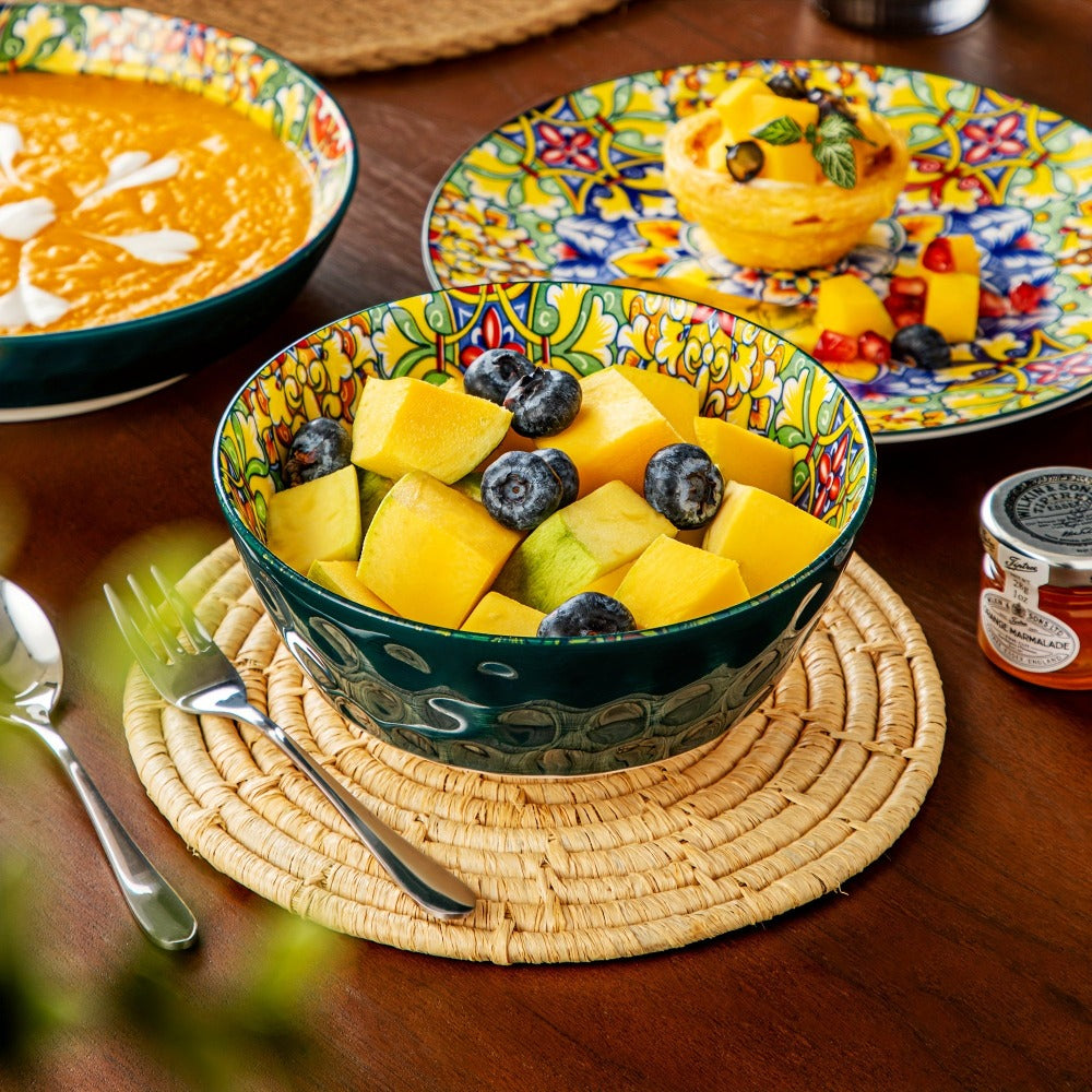 Juego de 24 Piezas de Vajilla Estilo Bohemio con Plato Principal, Platos para Postre y Tazones para Pasta o Cereal, Servicio para 6 Personas