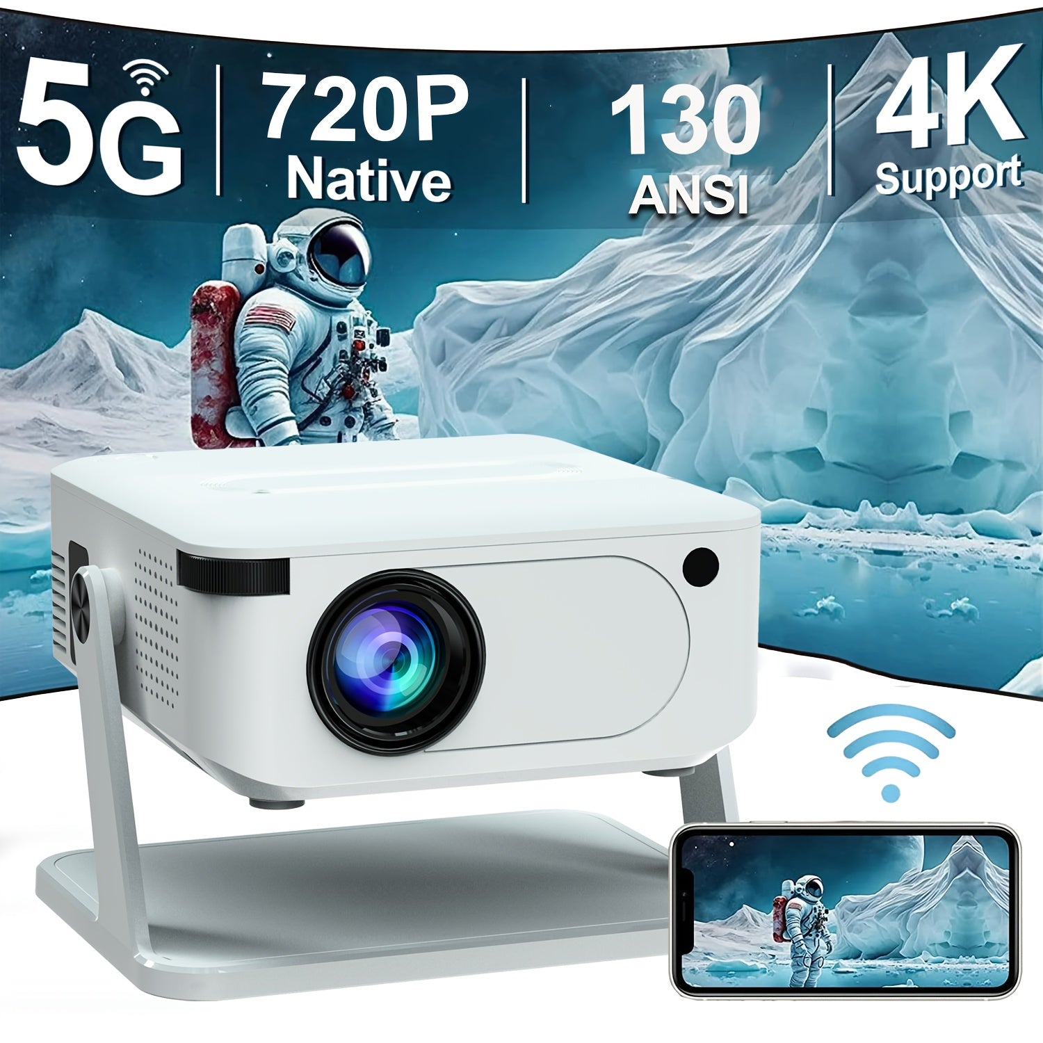 Mini proyector portátil con soporte 4K, proyector inteligente de películas, nativo 720P, con WiFi y tecnología inalámbrica 5.0/150ANSI, pequeño y ligero, fácil de transportar, compatible con TV, teléfono móvil y portátil, para viajes, camping, reuniones,