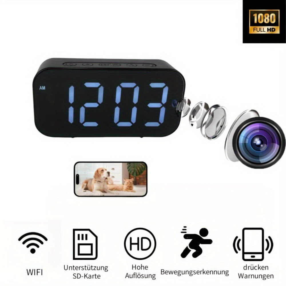 Cámara Despertador 1080P WIFI con Detección de Movimiento, Visualización Remota y Control por APP para Mantener Segura tu Hogar, Oficina, Mascotas y Bebés