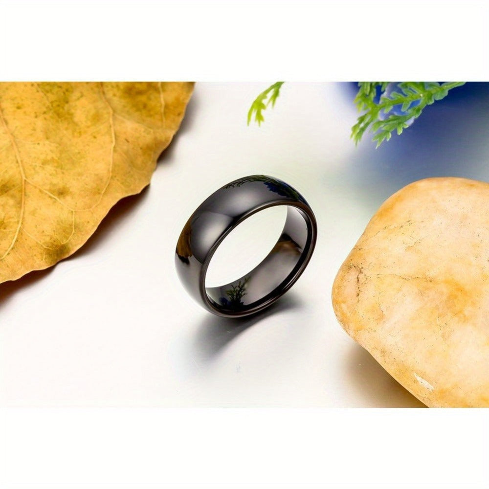 Anillo de Domo Clásico de 8 mm, Ajuste Cómodo Negro para Hombres, Mujeres y Unisex en Carburo de Tungsteno para Aniversario, Compromiso y Boda