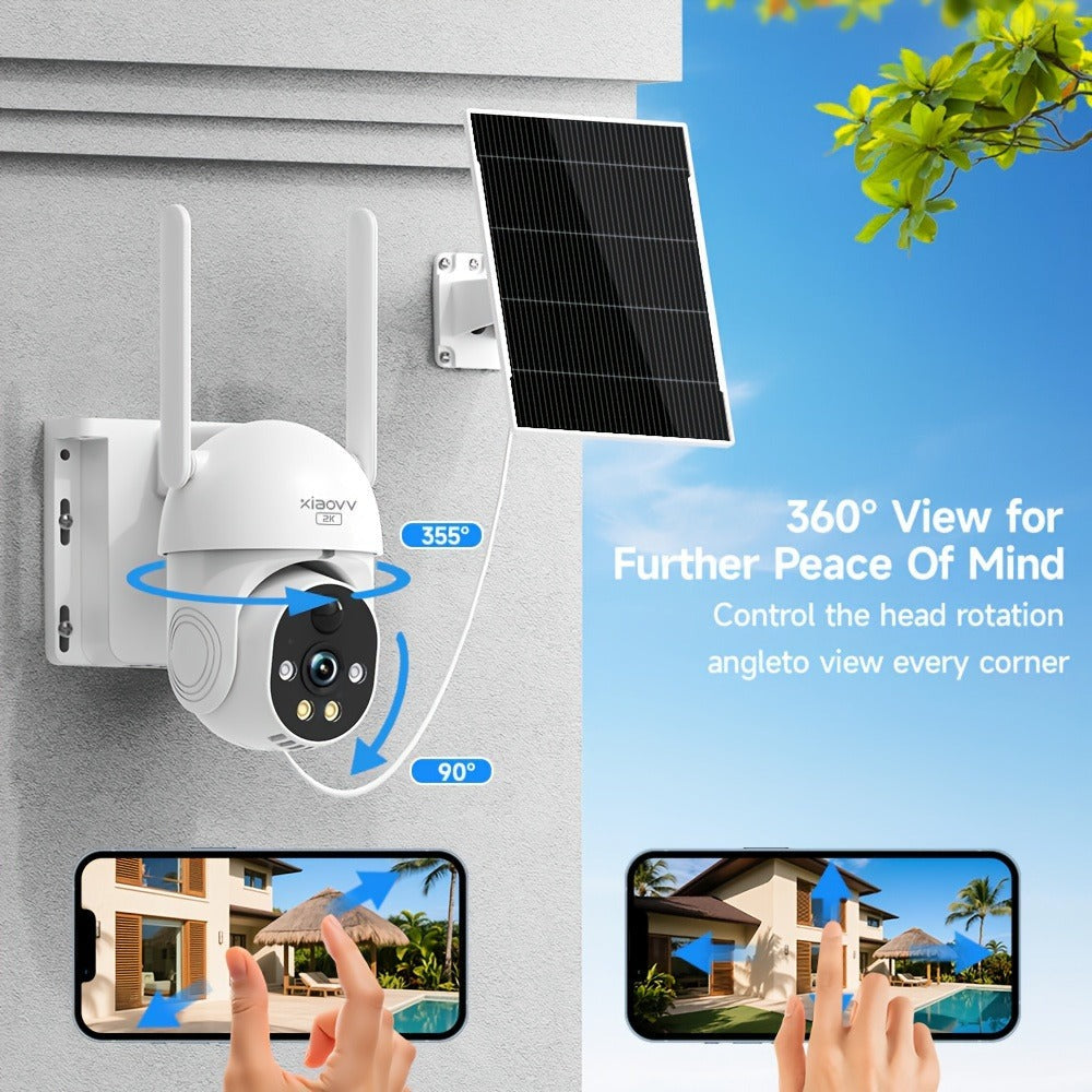XIAOVV Cámara de Seguridad Inalámbrica Solar 4G LTE con Visión Nocturna a Color, Comunicación Bidireccional, Detección de Movimiento, 2MP, Incluye Tarjeta SIM, Alta Definición PTZ Monitorización por Panel Solar, PlR Detector de Mociones, Notificaciones y