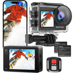 Cámara de Acción 4K HD, con Kit de Accesorios Completo, Pantalla OLED de 1.4 Pulgadas, Estabilización de Imagen Digital, Control de Exposición Automático, Conectividad WiFi, Formato MP4, Lente Ojo de Pez, Enfoque Automático Híbrido, Medición de Peso Centr
