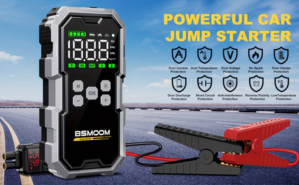 Arranque de coche con compresor de aire e inflador de neumáticos inalámbrico, arrancador de batería de 12000A con banco de energía y linternas LED, caja de arranque automático de 12V para todos los vehículos de gasolina o diésel de 10.0L con estuche de tr