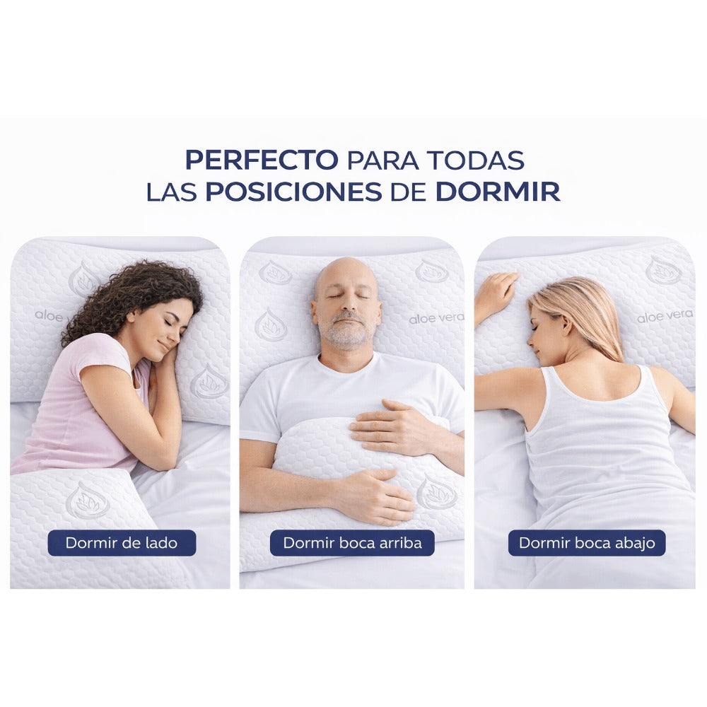 COMFORT SLEEP | Almohada Viscoelástica Aloe Vera con núcleo ajustable y funda transpirable para cuello y descanso diario – Almohada viscoelástica made in Spain para dormir de lado, boca arriba o boca abajo