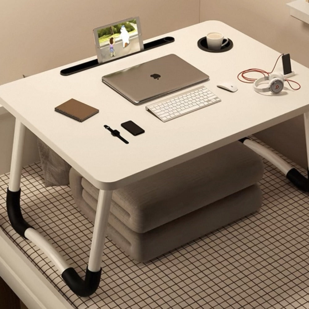 Mesa plegable multifunción para cama y sofá con portavasos, 60×40×28 cm, mesa auxiliar con atril para leer en la cama, bandeja multifunción para ordenador, libros, trabajo y estudio en casa (con cajón / sin cajón)