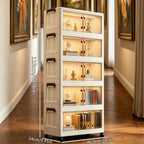Gabinete de almacenamiento de arte, gabinete de almacenamiento de manualidades, gabinete de almacenamiento de arte con ruedas de 3/4/5 niveles, , plegable, apilable, con puerta transparente y manija dorada, gabinete organizador de manualidades, unidad de