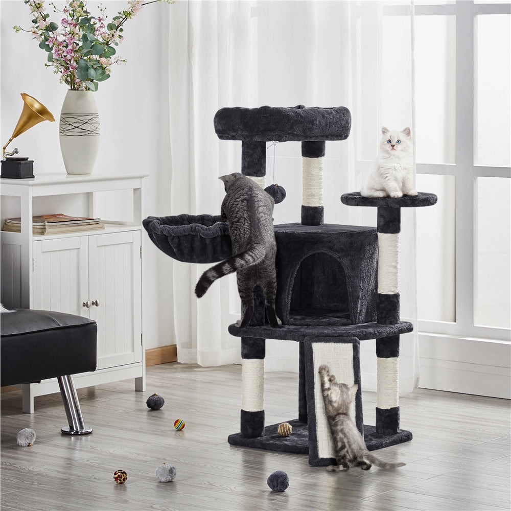 Costoffs Árbol para gatos de 107 cm con plataforma de observación, cueva para gatos, 5 postes de sisal, cueva de descanso, rascador y bola de felpa colgante, mueble para gatos
