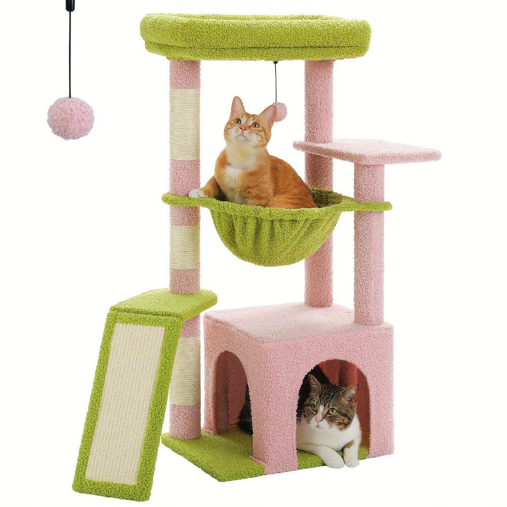Árbol para Gatos de Interior PAWZ con Gran Apartamento, 1 Tablero de Sisal, 3 Postes Rascadores, Torre Rascadora para Gatos con Hamaca Grande y Percha de 90cm