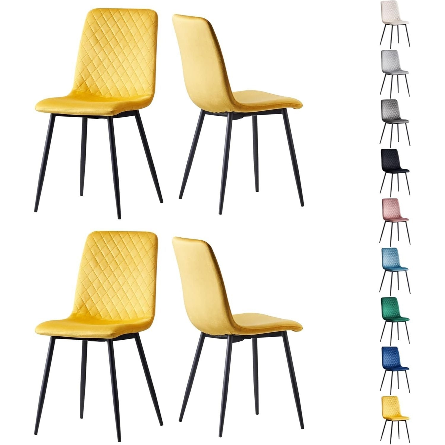 Sillas de comedor MCC Direct en conjunto de 4 piezas Hechas de terciopelo, patas de metal, sillas Lexi, sillas de diseño