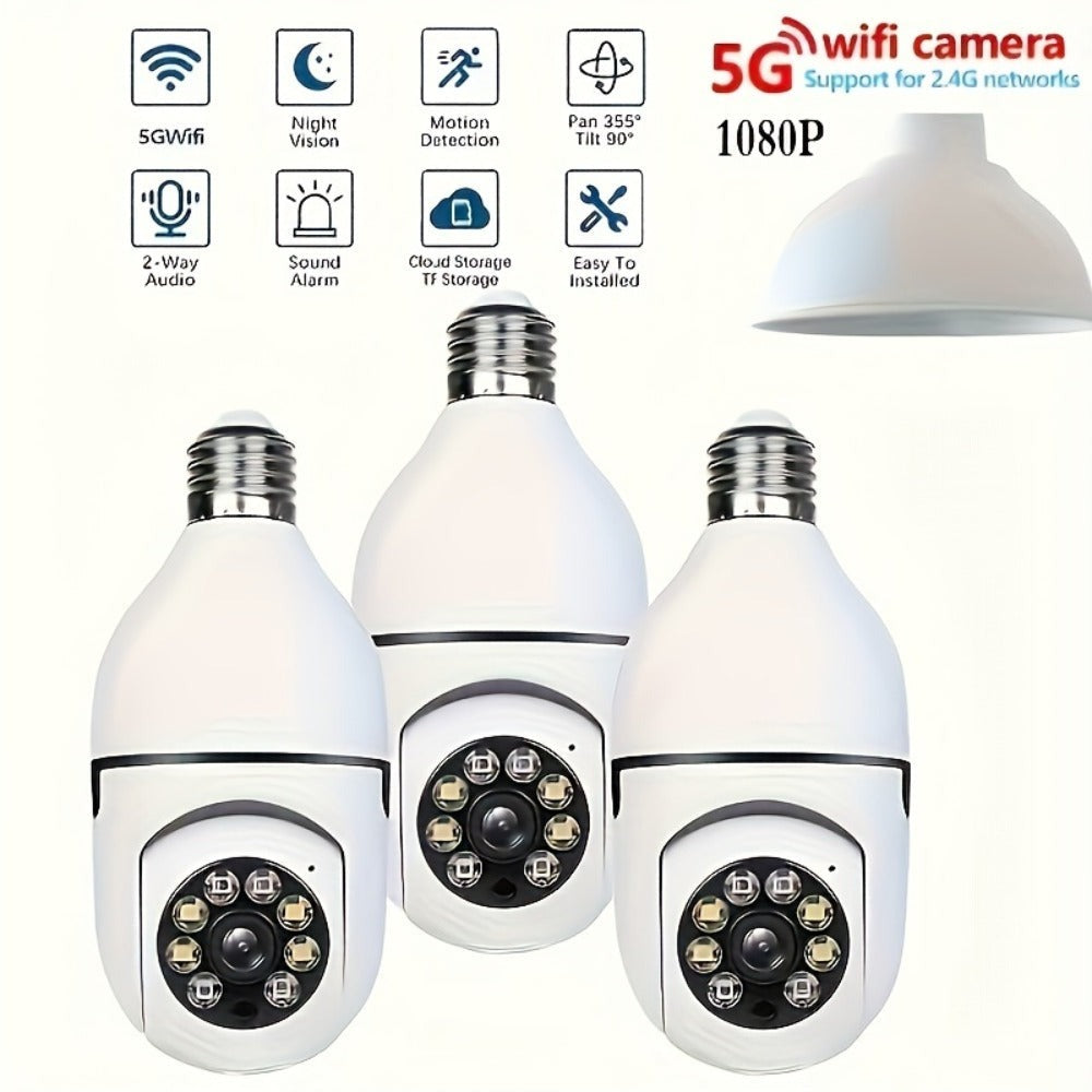 2pcs/4pcs Cámaras de Seguridad con Bombilla Controladas por la App Ease Life - Wifi Inalámbrico Interior Exterior (5Ghz), Vista de 360°, Casquillo E27, FHD 1080P, Visión Nocturna a Todo Color, Detección de Movimiento para la Seguridad del Hogar