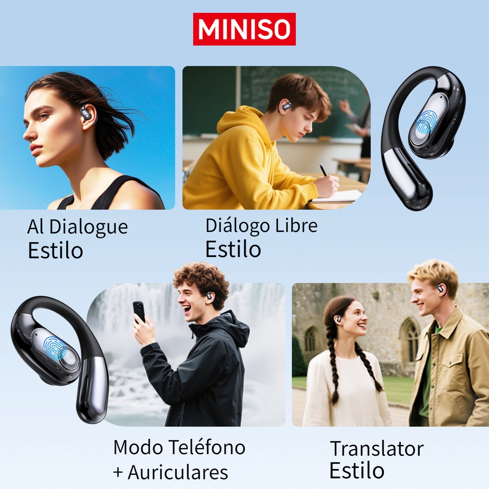 Auriculares Bluetooth | Miniso MS193 Auriculares de Traducción AI: Pantalla Táctil LED, 40 Horas de Batería, Sonido HD de Alta Fidelidad, Modo