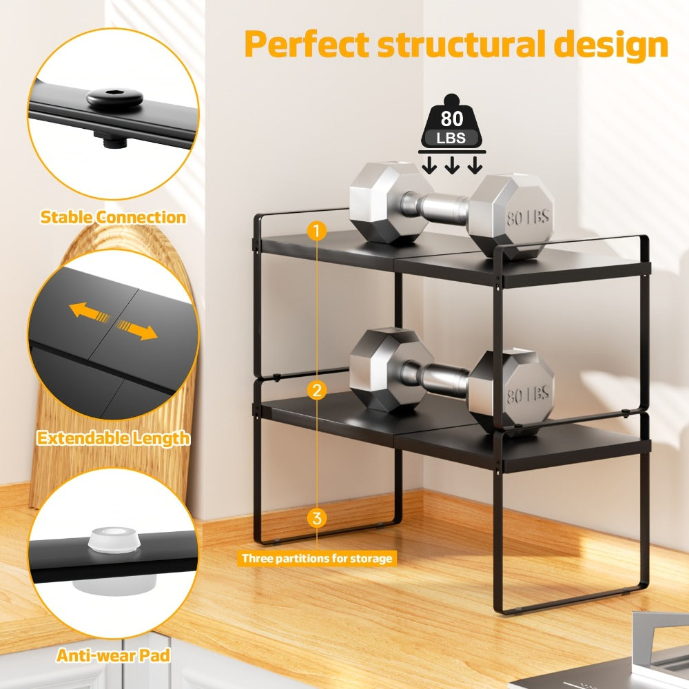 Estantería de cocina extensible para 1pc/2pcs, estante dorado para almacenamiento de especias, adecuado para encimeras de cocina, despensa, armarios, refrigerador ()