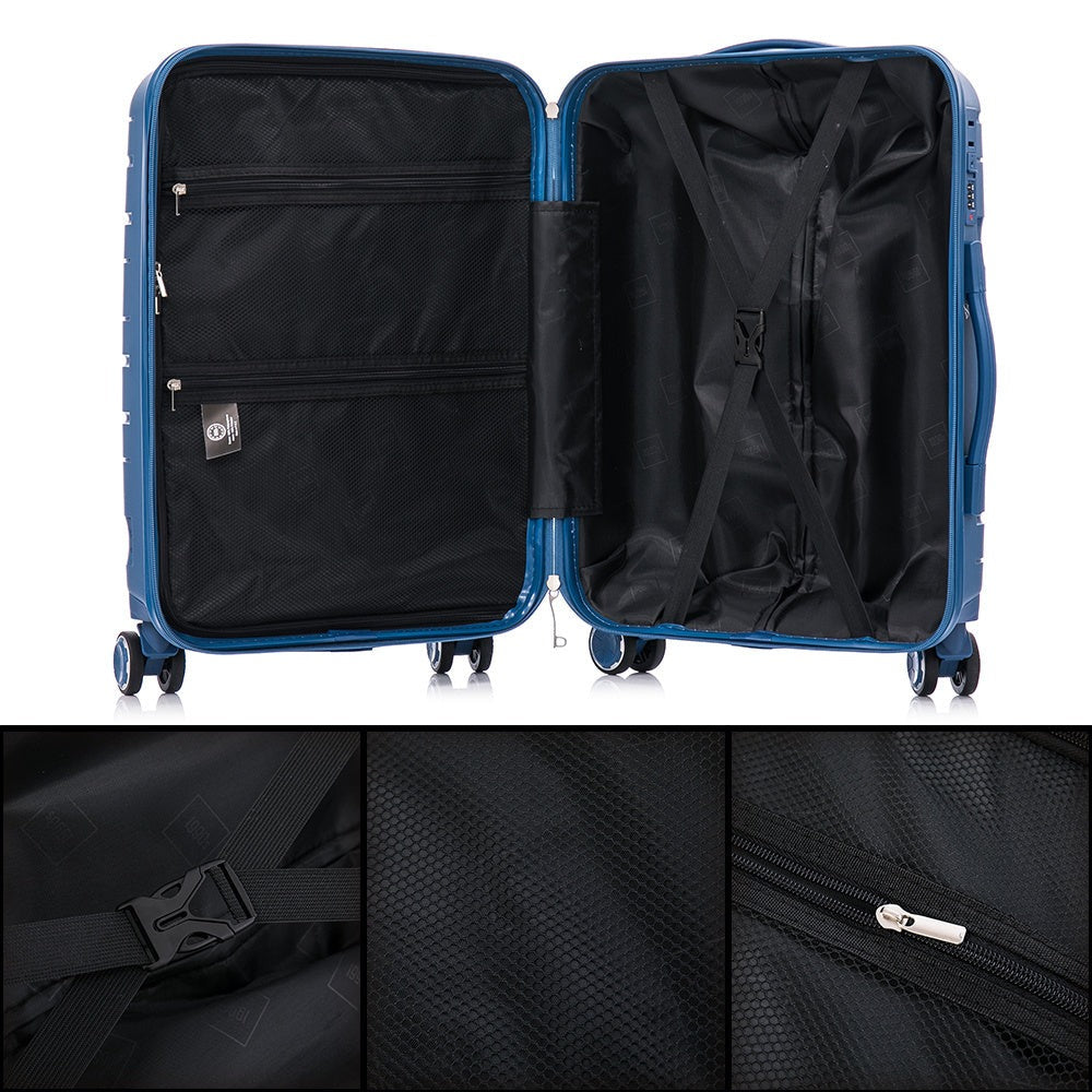 Maleta de cabina de 55x39x21.5cm (46L) de polipropileno - Candado incrustado - 20 pulgadas - RK06 Choco Azul Marino