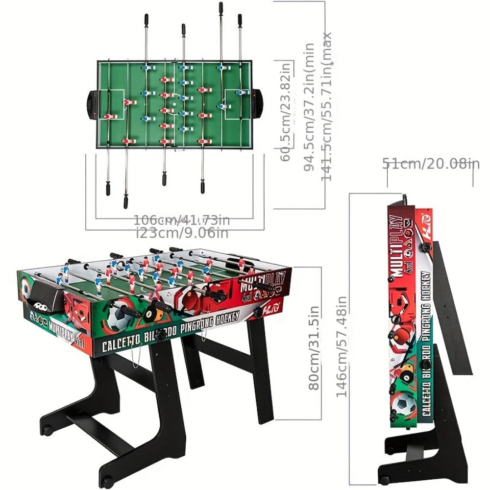 Mesa de Juego Multifuncional 4 en 1 HLC, Patas Plegables, Varillas Telescópicas, Deportes Multifuncionales/Billard/Tenis de Mesa/Hockey, Adecuada para Entretenimiento Familiar, Sin Batería
