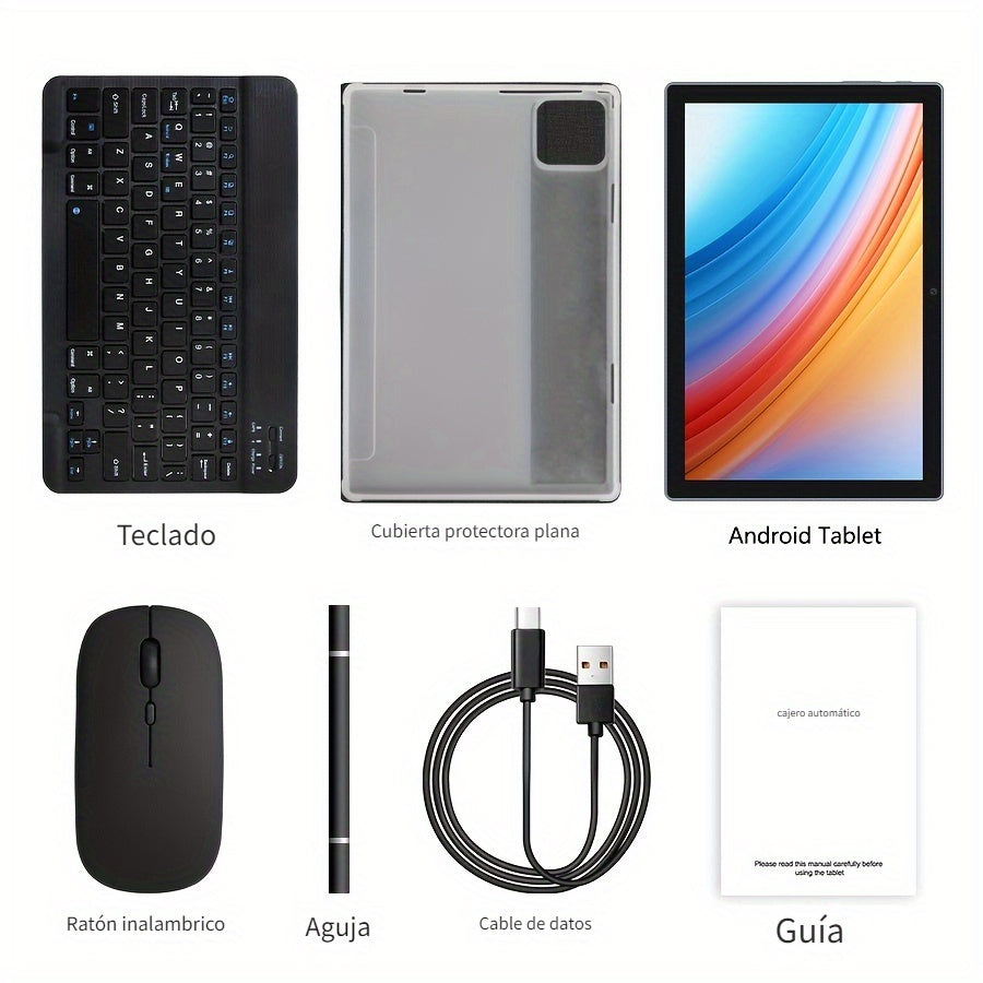 Tablet | Tablet de 10.1 pulgadas con sistema operativo Android 14, Tablet 2 en 1 con teclado, ratón, funda protectora, lápiz óptico, 64GB ROM +