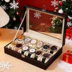 Caja de almacenamiento para relojes de 10/12 ranuras, caja de almacenamiento de doble capa, caja de almacenamiento de joyas, regalo del Día de la Madre, regalo del Día del Maestro, regalo ideal para el Día del Padre - Suministros de embalaje Jewelrynd