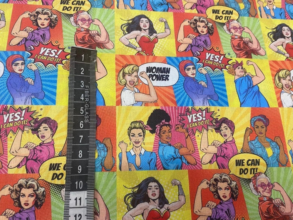 Tela de WE CAN DO IT, tela de algodón 100% popelin, tela de labores, telas de manualidades, telas de chicas, telas por metros