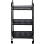 Carrito utilitario de metal BAKAJI para baño, cocina, peluquería o esteticista con 4 ruedas giratorias, 3 estantes, dimensiones 40 x 35 x 75 cm, carrito multifuncional de 3 niveles (negro)