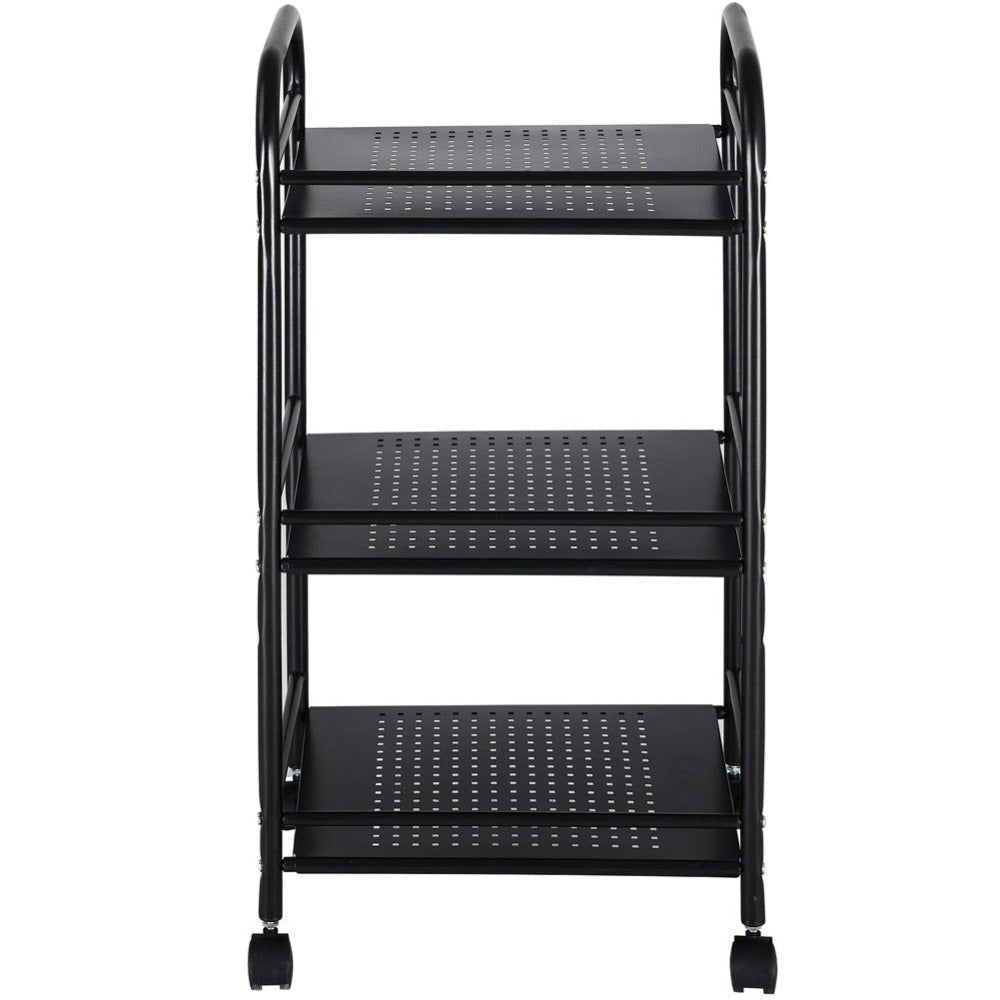 Carrito utilitario de metal BAKAJI para baño, cocina, peluquería o esteticista con 4 ruedas giratorias, 3 estantes, dimensiones 40 x 35 x 75 cm, carrito multifuncional de 3 niveles (negro)