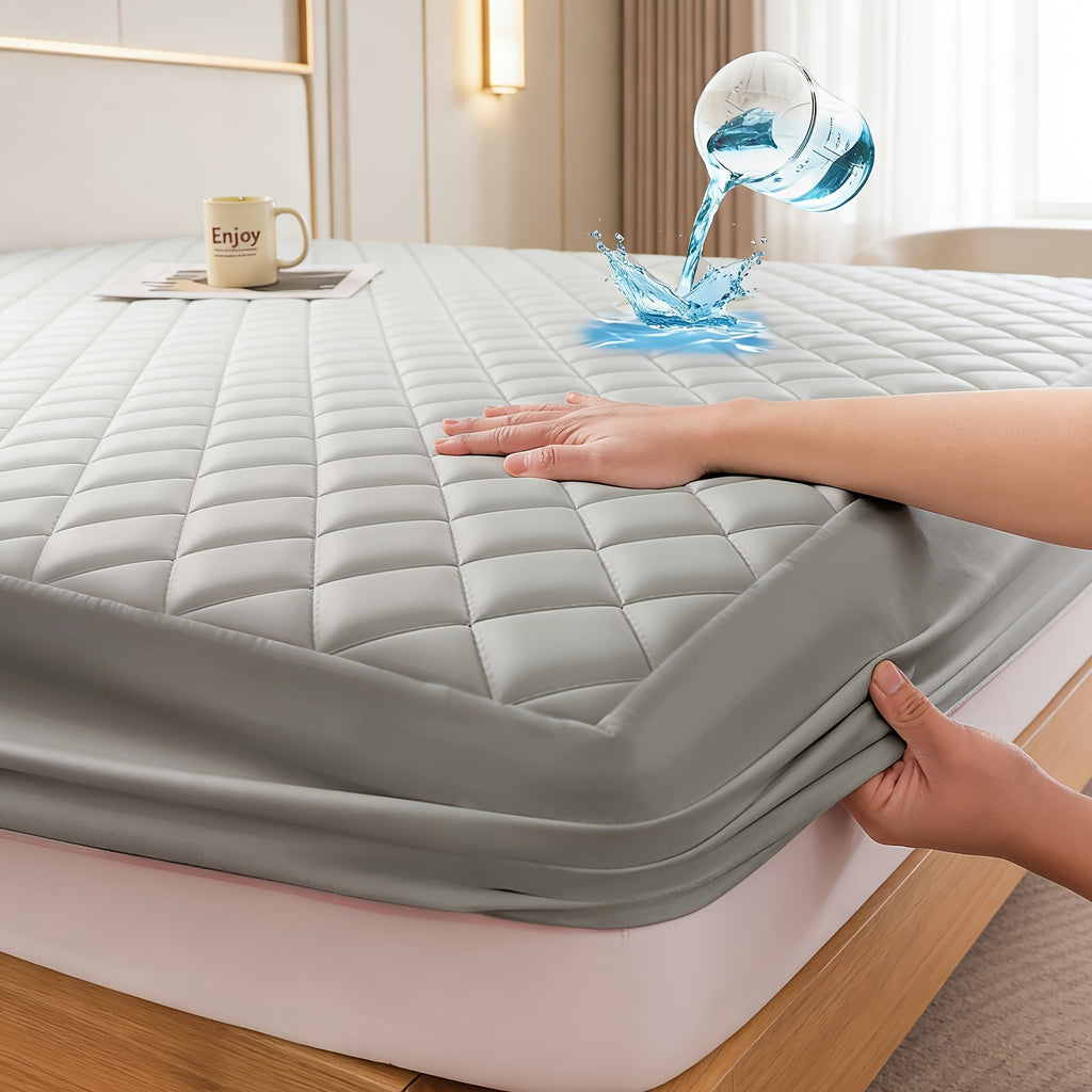 Protector de colchón acolchado impermeable refrescante de verano, 1 pieza, funda de cama ajustada ultrasuave y transpirable con bolsillo profundo, ropa de cama hipoalergénica y lavable a máquina para dormitorio, hotel y residencia de estudiantes, sin fund