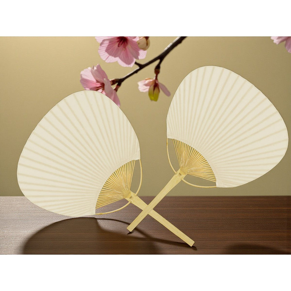 Lote de 2/10/20 abanico de bambú y papel color beige para detalles de invitadas de Boda - Regalos para invitados de boda, comuniones, bautizos, aniversarios, ideales para celebraciones, fiestas y eventos al aire libre