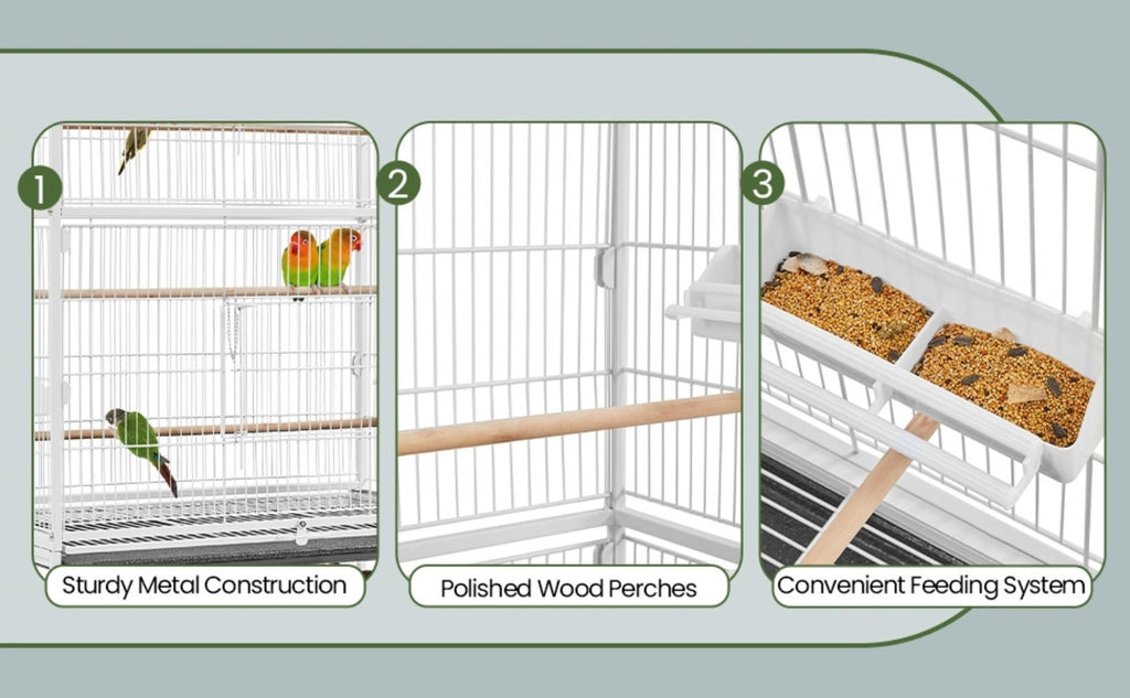 Jaula para pájaros con ruedas, 132 cm de altura, jaula grande para aves, pájaros y loros con compartimento de almacenamiento