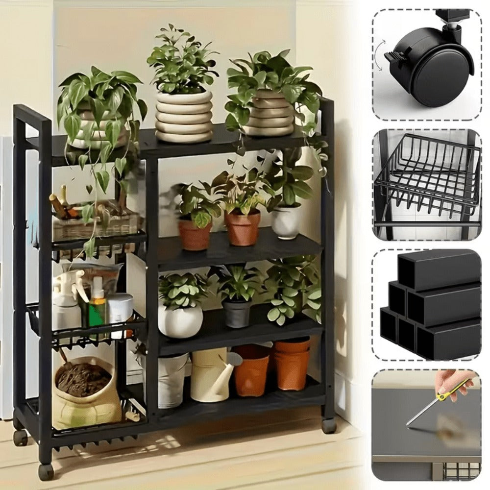 Estantes de cocina verticales ajustables, estantes abiertos de cuatro niveles con tres cestas de malla metálica, estantes de almacenamiento con poleas, estantes de organización de almacenamiento de cocina de gran capacidad, adecuados para cocinas, salas d