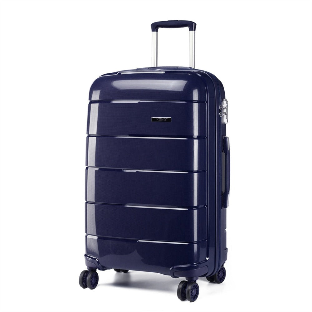 Juego de 3 maletas de carcasa rígida color azul marino, maleta de viaje con 4 ruedas, candado TSA y cremalleras YKK, maleta con ruedas de polipropileno, azul oscuro, maleta ligera de polipropileno de 4 ruedas con carcasa rígida y candado TSA, regalo de re