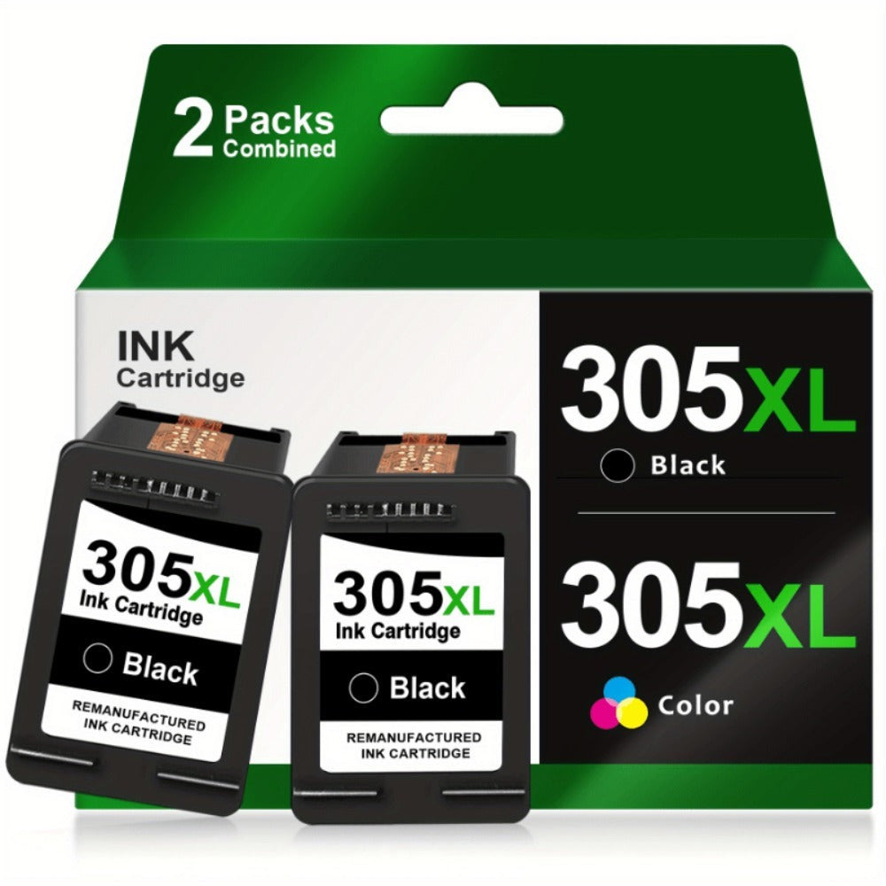 Paquete de 2 Cartuchos de Tinta Reciclados Alta Capacidad 305XL para HP 305/305XL - Compatibles con DeskJet 2700/2710/2720, Envy 6000/6010/6020, Pro 6400/6420 - , Reemplazo Económico