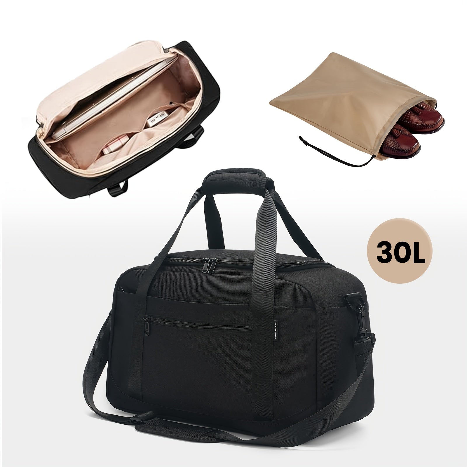 Bolsa de tela tipo tote Cabin 45x30x20, maletín de viaje para debajo del asiento con bolsa para zapatos, correa de hombro y funda para trolley - Equipaje de mano de cabina para hombre y mujer - Maleta de fin de semana para viajes de verano, el mejor equip