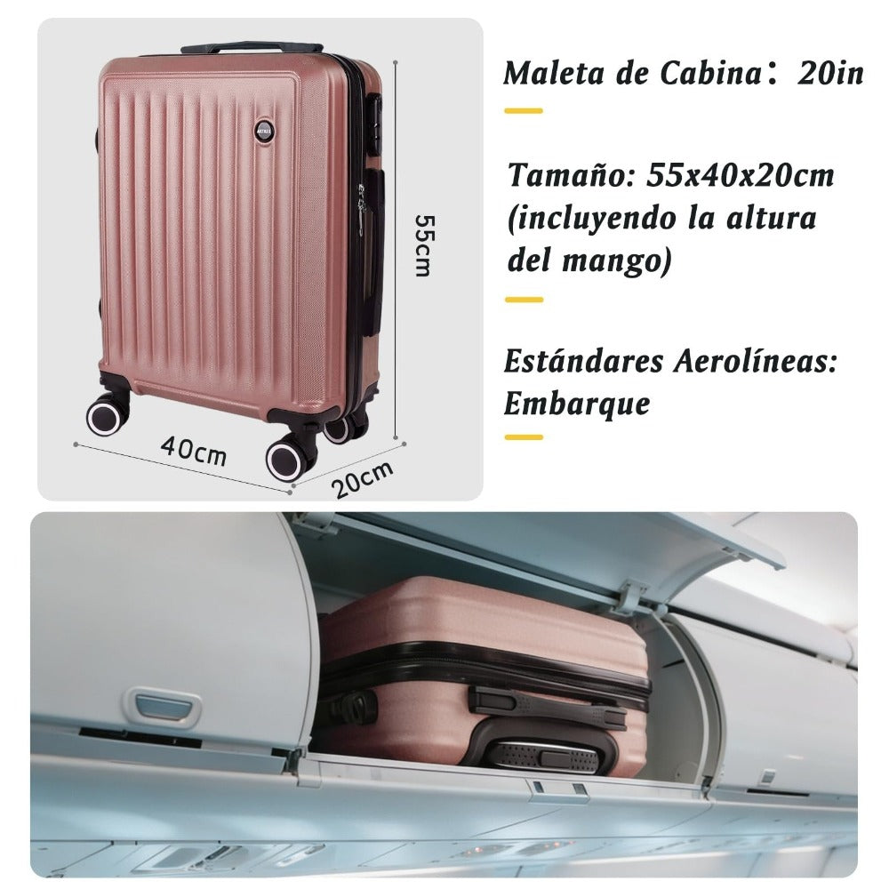 Maleta De Cabina Exclusiva Para Vuelos Europeos, Ideal Para Vacaciones De Verano Y Viajes A La Playa. Dimensiones Precisas De 55×40×20 Cm, Diseño Rígido Resistente Con 4 Ruedas Giratorias 360°, Tirador Telescópico Suave Y Cerradura De Seguridad. Ligera Y