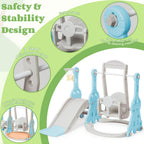 Conjunto de tobogán y columpio para niños pequeños 4 en 1, tobogán para bebés con columpio, tobogán, escalador y baloncesto, juego de columpio y tobogán para niños, juguete de parque infantil para interiores y exteriores, patio trasero, para niños pequeño