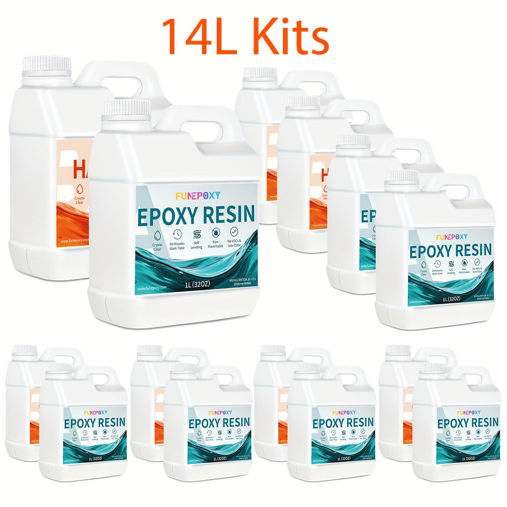 Kit FUNEPOXY 2L/4L/6L/8L/10/12L/14/16 Kits de Resina Epoxi - Kit de Resina y Endurecedor Cristalino, Recubrimiento de Fundición sin Burbujas para Mesas de Río, Fundición Artística, Proyectos de Joyería, Manualidades para Vasos, Moldes, Pintura Artística
