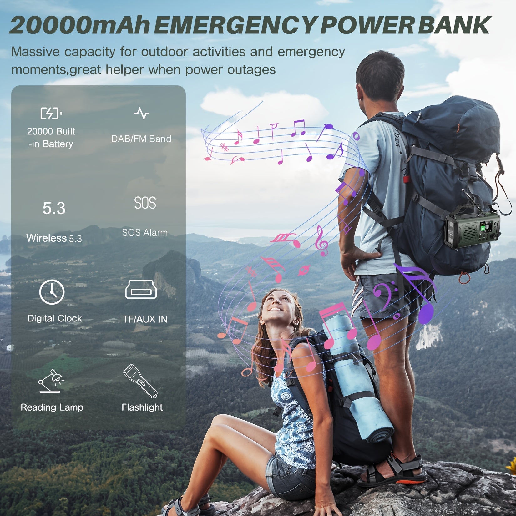 Radio de emergencia portátil | Camping supervivencia y cortes de energía