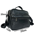 MEJORADA DL-71 Bolso de hombro de cuero genuino para hombre, bandolera horizontal de piel auténtica multibolsillo para hombre