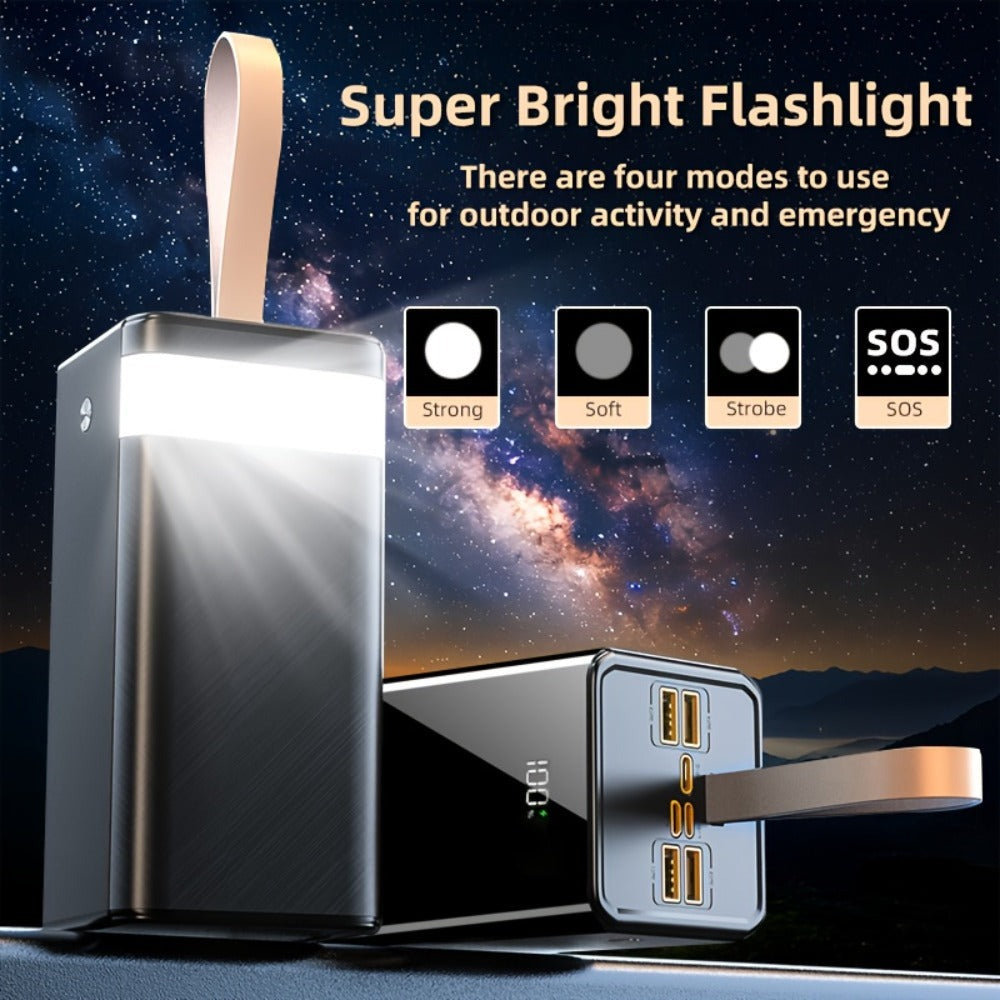 Batería Externa de 100000Mah | Ultra Alta Capacidad y Carga Segura | Pantalla LED y Correa de Cuero | Carga Rápida Multi-Dispositivo | Protección contra Sobrecalentamiento y Sobrecarga | para Android y iOS | Batería de Respaldo de Energía de Emergencia pa