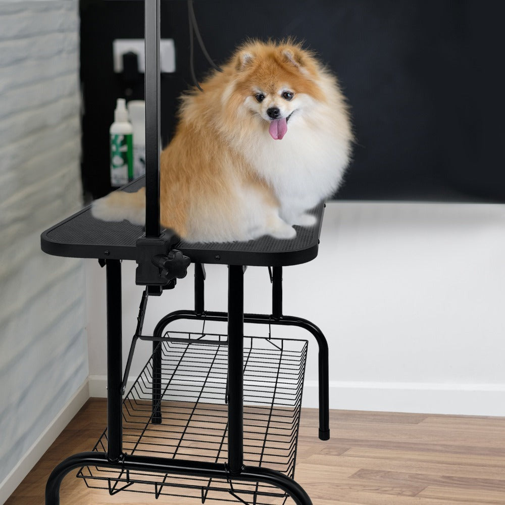 Mesa de peluquería ajustable en altura para perros y gatos, con hebilla y diseño plegable