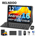 RELNDOO Tablet Android 16 de 12 pulgadas, 24GB (8+16) RAM, 256GB ROM, T615 Octa-Core, 8000Mah, Tablet PC 2-En-1 con Teclado, Ratón Inalámbrico, Funda, Lápiz Óptico (No Electrónico), Ideal para Películas y Lectura, Perfecto para Oficina, Estudio, Regalo de