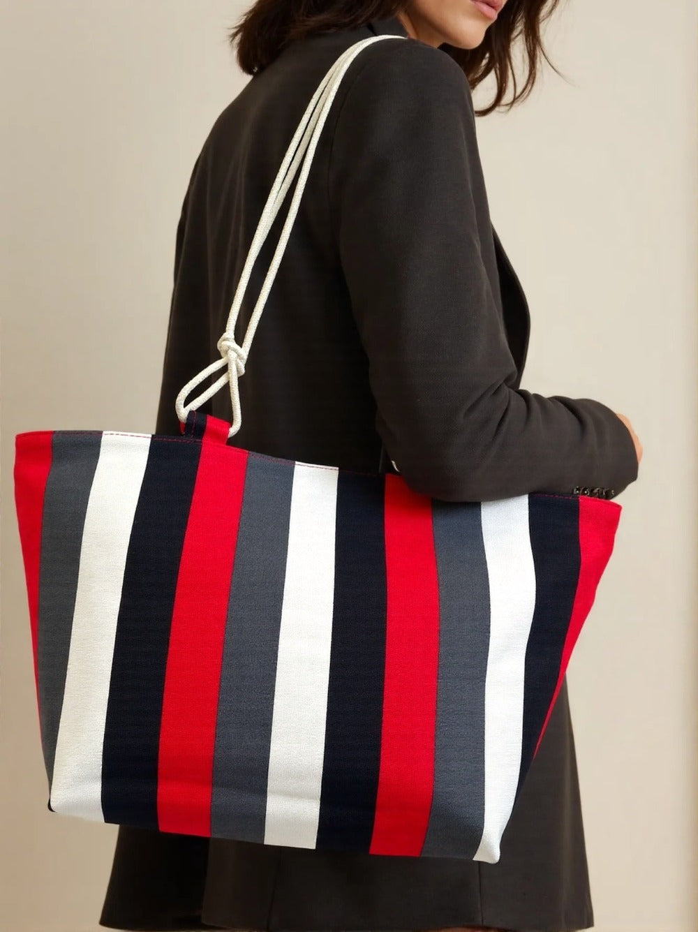 TOTE BAG Grande Rayas Multicolor – BOLSO DE PLAYA de Lona con Asas de Cuerda, Capacidad Extra, 6 Colores Disponibles
