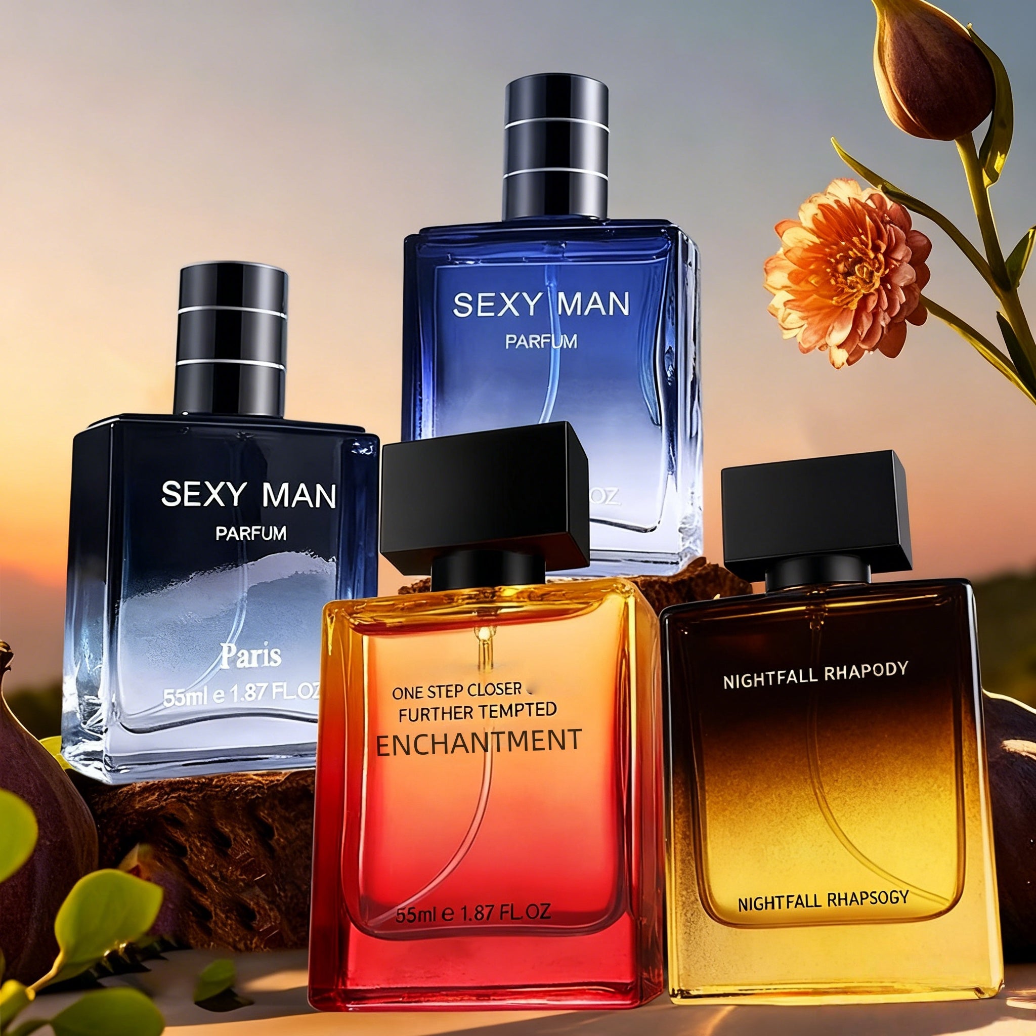 Fragancia para hombre - Perfume unisex 55ml*2 + 55ml*2, 4 botellas de perfume con notas de base cálidas ambaradas moscadas y amaderadas, aroma de larga duración, diseño de perfume de lujo, regalo de Navidad, Día de San Valentín, Año Nuevo, cumpleaños.