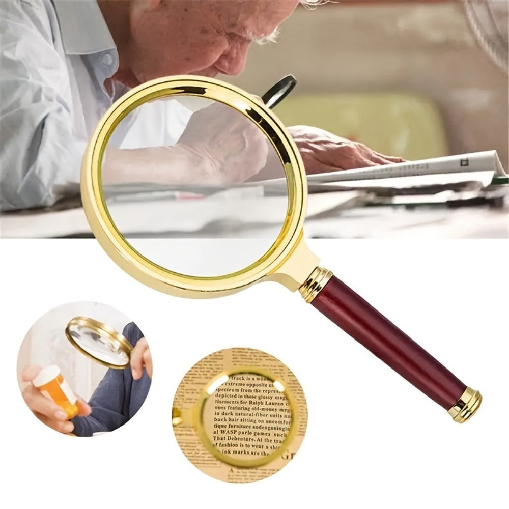Juego de lupa de mano y mini lupa plegable (paquete de 2), lupa de mano de aumento 10X - Lente de vidrio HD y mango de madera, para ciencia, lectura de libros, inspección (sin batería)