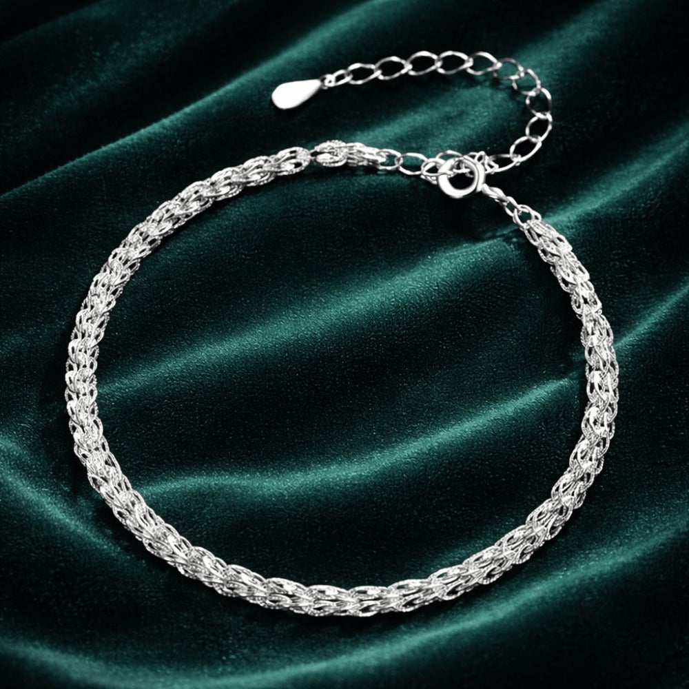 Pulsera tejida para mujer de plata de ley 925 - Elegante collar de plata tejido fino para mujer, regalo de joyería ajustable