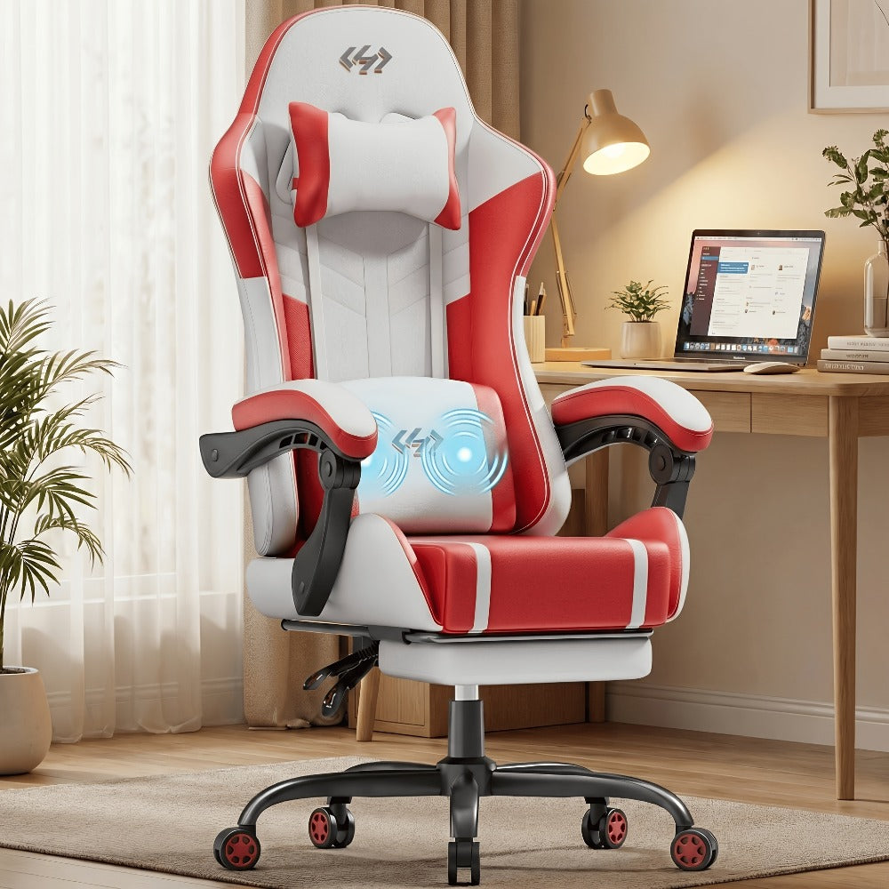 Silla de gaming, silla ergonómica para videojuegos para adultos, silla de ordenador para gamer con reposacabezas, soporte lumbar de masaje, silla de oficina giratoria