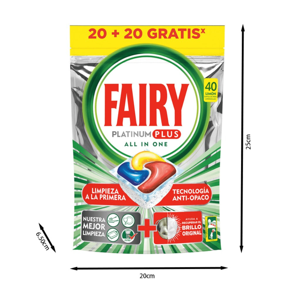 Fairy Platinum Plus All in One 160 Pastillas Lavavajillas, Pack Ahorro 2x1, en total 160 Capsulas, Limpieza Profunda y Extra Brillo, Fragancia Limon