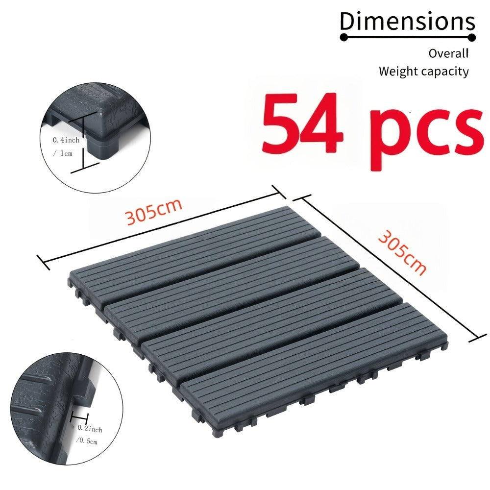 Baldosas de plástico entrelazadas para terraza, paquete de 54 baldosas impermeables para pisos de patio para uso en exteriores e interiores - Ideal para porche, piscina, balcón, patio trasero - Fácil instalación y material PP resistente
